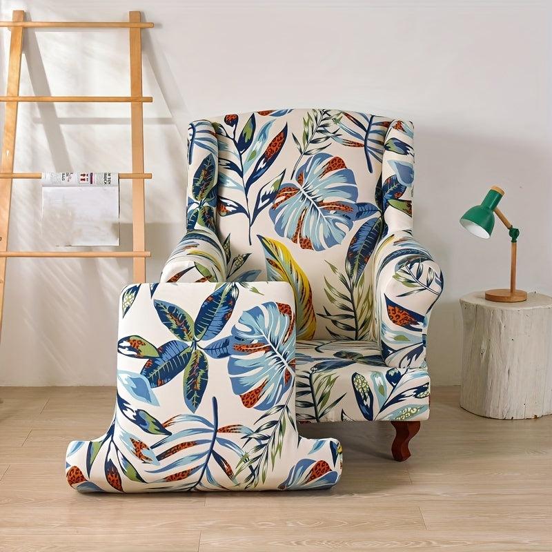 Plant Printed Wingback Chair Slipcover - Decorative Furniture Protection