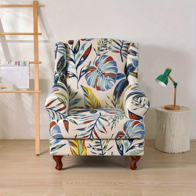 Plant Printed Wingback Chair Slipcover - Decorative Furniture Protection