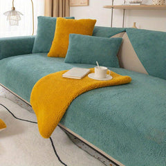 Thick Lamb Velvet Sofa Slipcover Plush Winter Furniture Protector