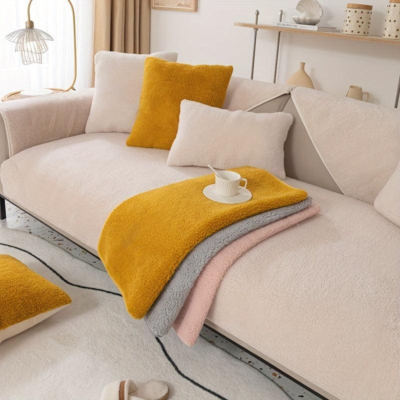 Thick Lamb Velvet Sofa Slipcover Plush Winter Furniture Protector