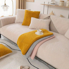 Thick Lamb Velvet Sofa Slipcover Plush Winter Furniture Protector