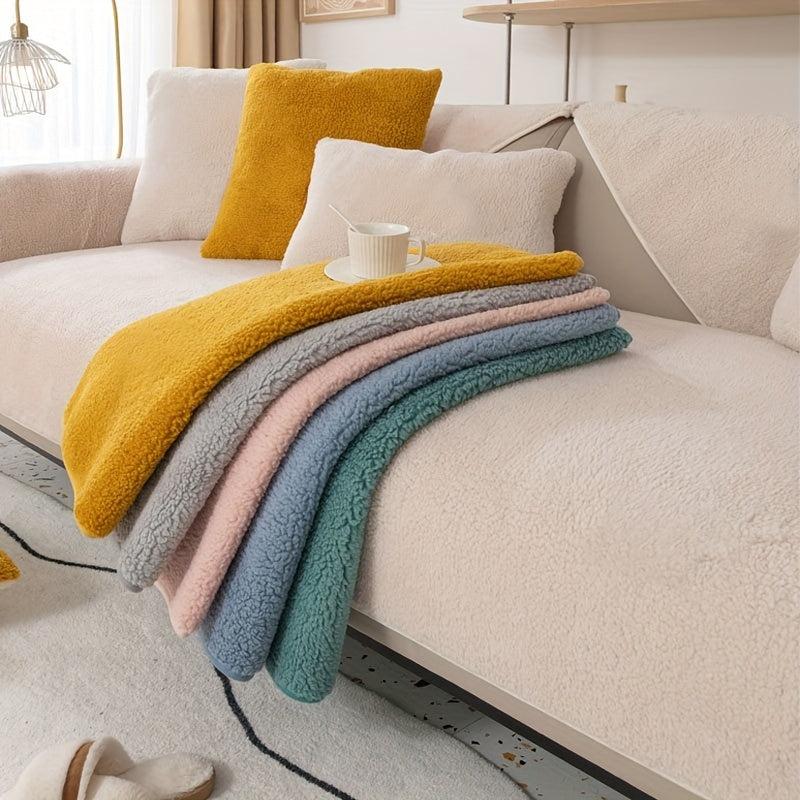 Thick Lamb Velvet Sofa Slipcover Plush Winter Furniture Protector