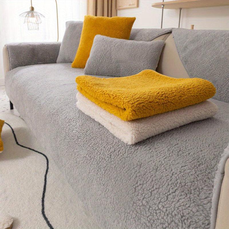 Thick Lamb Velvet Sofa Slipcover Plush Winter Furniture Protector