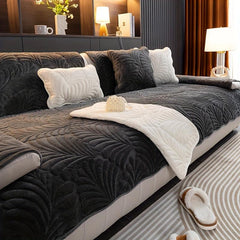 Velvet Sofa Cover Leaf Jacquard Nordic Modern Style Slipcover