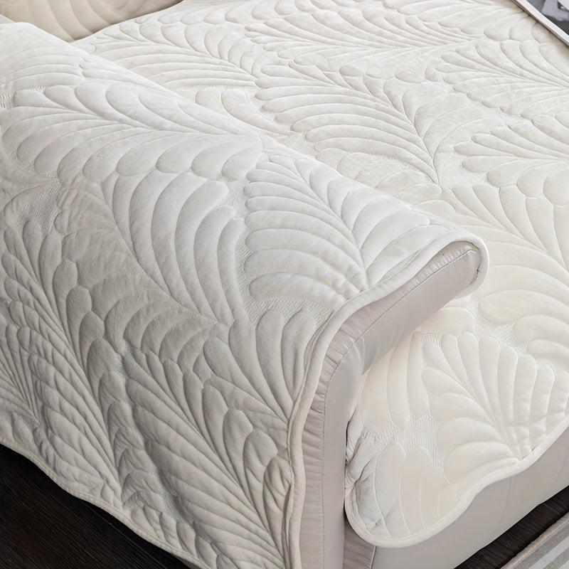 Velvet Sofa Cover Leaf Jacquard Nordic Modern Style Slipcover