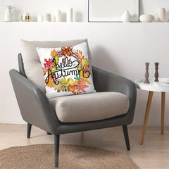 Autumn Pumpkin Maple Leaf Wreath Digital Print Throw Pillow Cover