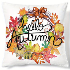 Autumn Pumpkin Maple Leaf Wreath Digital Print Throw Pillow Cover