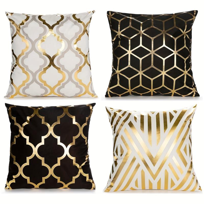 4pcs Golden Foil Geometric Throw Pillow Covers