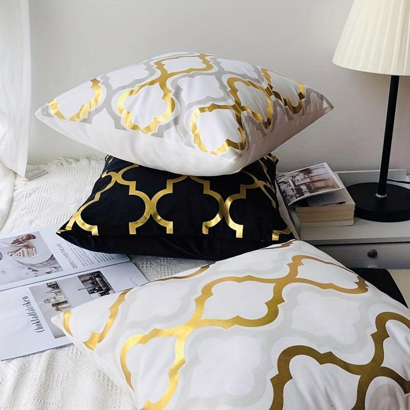 4pcs Golden Foil Geometric Throw Pillow Covers