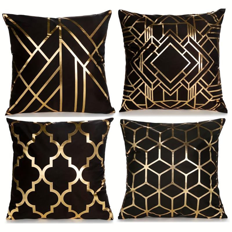 4pcs Golden Foil Geometric Throw Pillow Covers