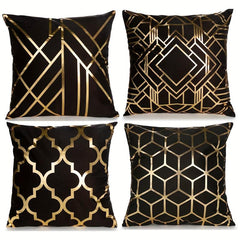 4pcs Golden Foil Geometric Throw Pillow Covers