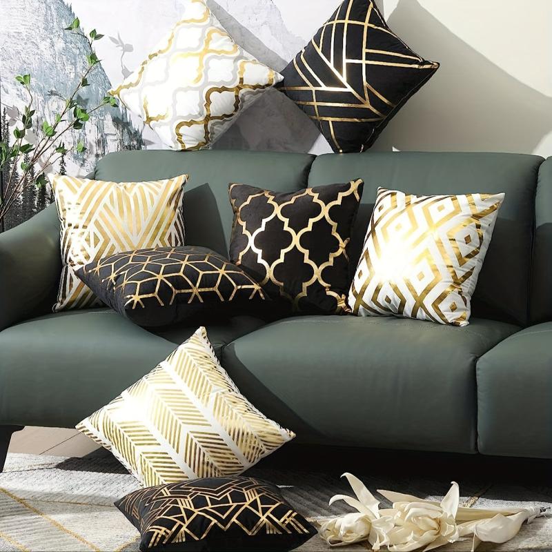 4pcs Golden Foil Geometric Throw Pillow Covers