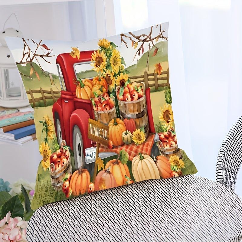Autumn Pumpkin Pillow Cover 18''x18'' Home Decor, Zippered Single Sided Printed