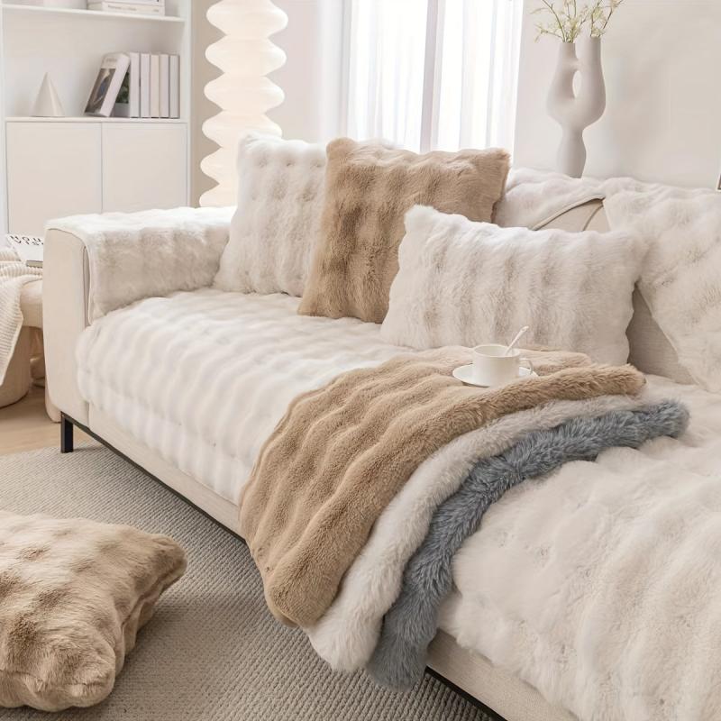 Faux Fur Rabbit Velvet Sofa Slipcover Anti slip Warm And Soft Sofa Cover
