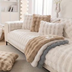 Faux Fur Rabbit Velvet Sofa Slipcover Anti slip Warm And Soft Sofa Cover