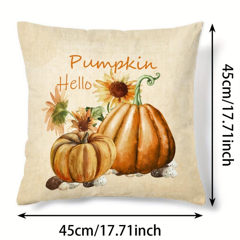 Autumn Pumpkin Sunflower Digital Print Throw Pillow Covers