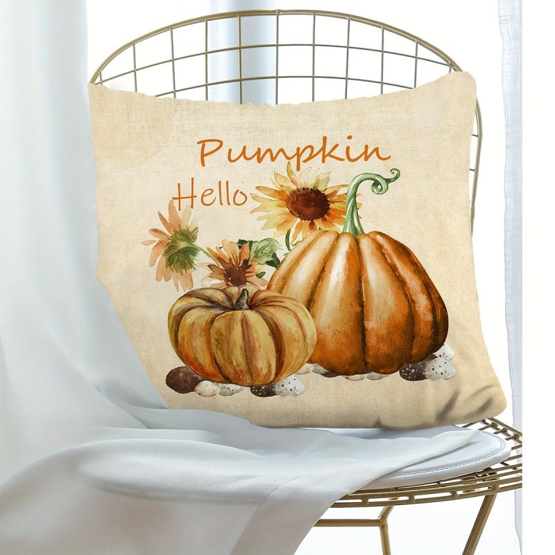 Autumn Pumpkin Sunflower Digital Print Throw Pillow Covers