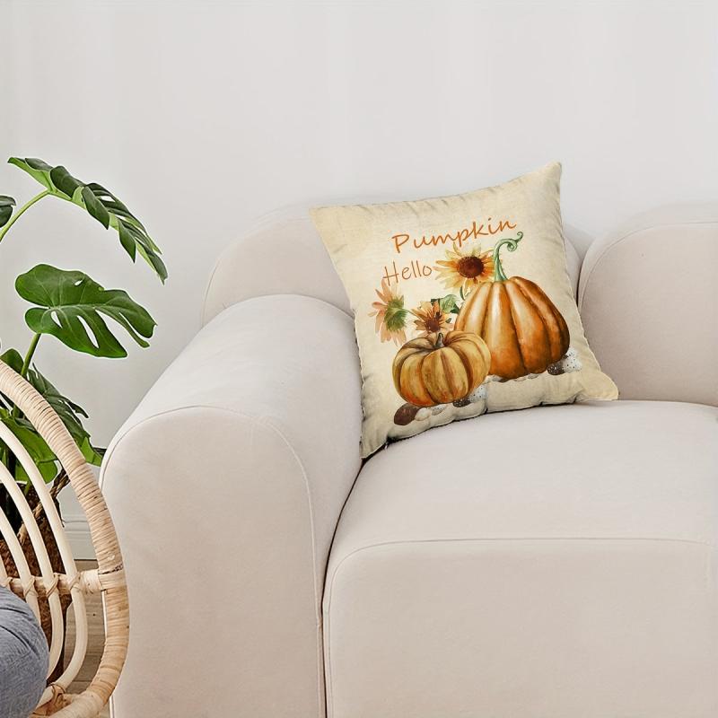 Autumn Pumpkin Sunflower Digital Print Throw Pillow Covers