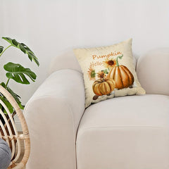 Autumn Pumpkin Sunflower Digital Print Throw Pillow Covers