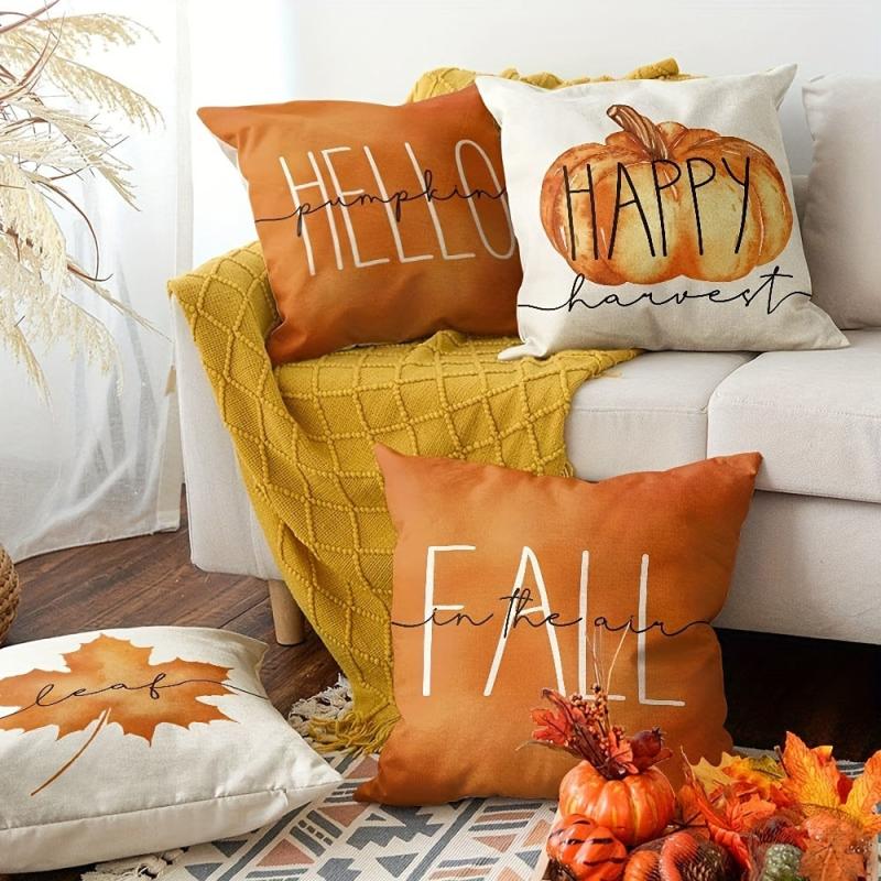 4pcs Fall Zippered Pillow Cover 18''x18'' Single Sided Printed