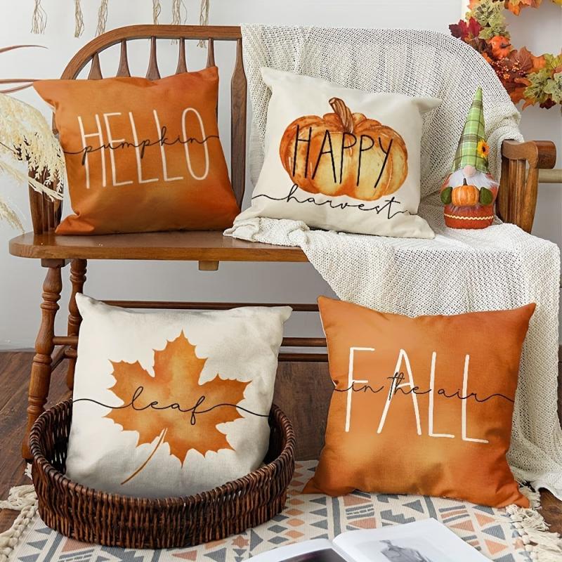 4pcs Fall Zippered Pillow Cover 18''x18'' Single Sided Printed