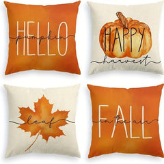 4pcs Fall Zippered Pillow Cover 18''x18'' Single Sided Printed
