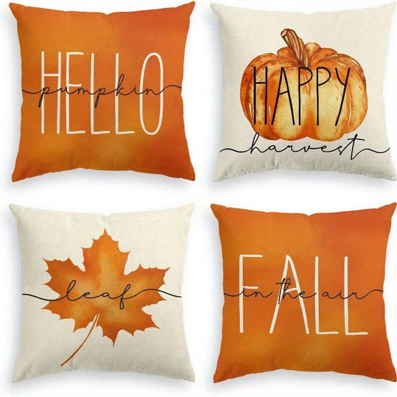 4pcs Fall Zippered Pillow Cover 18''x18'' Single Sided Printed