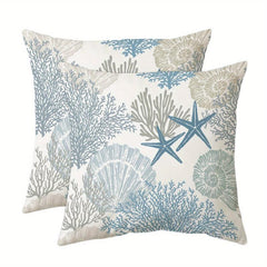 2pcs Nautical Coastal Throw Pillow Covers - Ocean Beach Seashell Coral Starfish