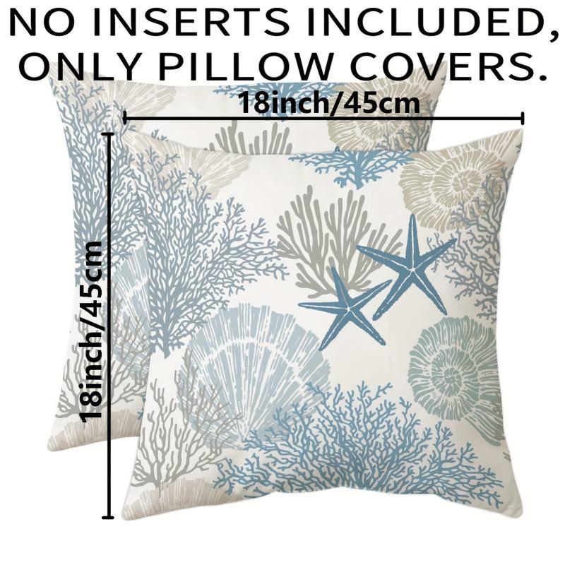 2pcs Nautical Coastal Throw Pillow Covers - Ocean Beach Seashell Coral Starfish