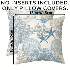 2pcs Nautical Coastal Throw Pillow Covers - Ocean Beach Seashell Coral Starfish
