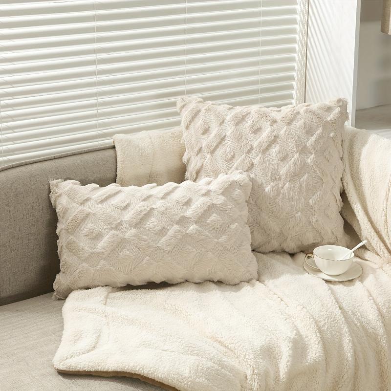 Beige Geometric Square Cushion Cover Zipper Single Sided Printed Pillowcase