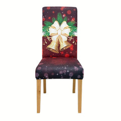 6pcs Red Bells Pattern Chair Slipcovers for Christmas Decor