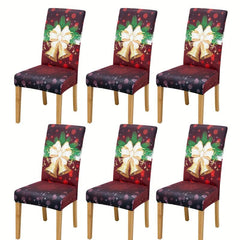 6pcs Red Bells Pattern Chair Slipcovers for Christmas Decor