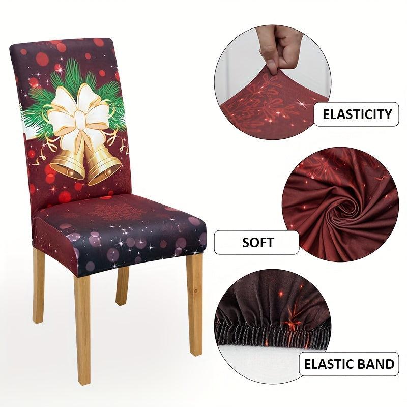 6pcs Red Bells Pattern Chair Slipcovers for Christmas Decor