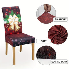 6pcs Red Bells Pattern Chair Slipcovers for Christmas Decor