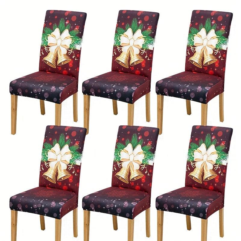 6pcs Red Bells Pattern Chair Slipcovers for Christmas Decor