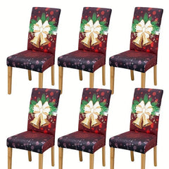 6pcs Red Bells Pattern Chair Slipcovers for Christmas Decor