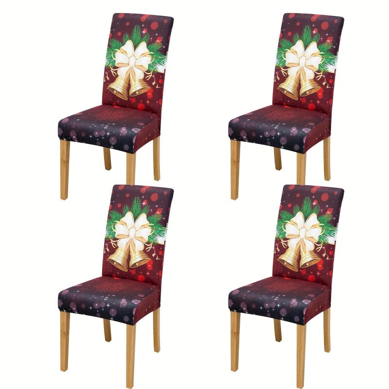 6pcs Red Bells Pattern Chair Slipcovers for Christmas Decor