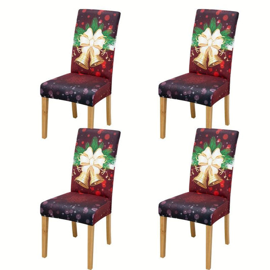 6pcs Red Bells Pattern Chair Slipcovers for Christmas Decor