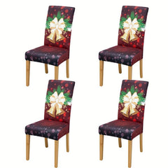 6pcs Red Bells Pattern Chair Slipcovers for Christmas Decor