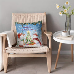 Christmas Snowman Tree Throw Pillow Covers Digital Print Home Decor