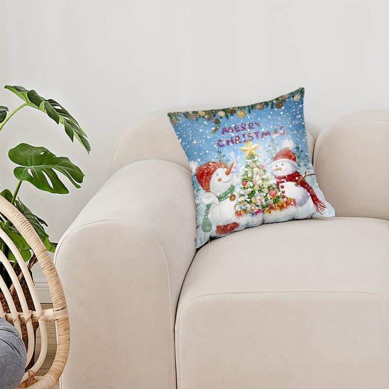 Christmas Snowman Tree Throw Pillow Covers Digital Print Home Decor