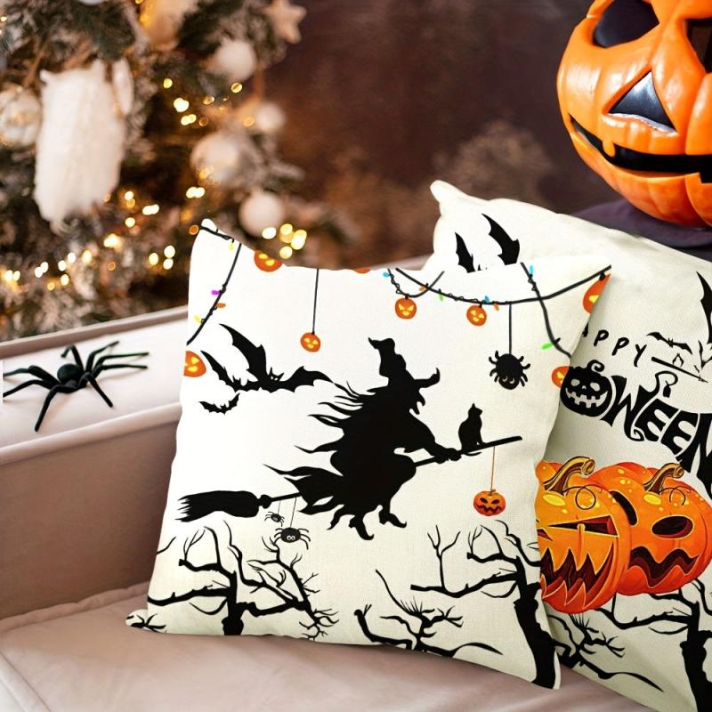 2pcs Halloween Square Cushion Cover 18''x18'' Zipper Pillow Cover Home Decor