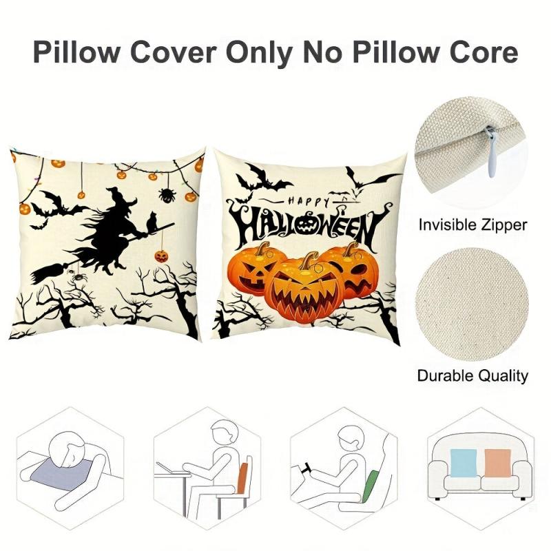 2pcs Halloween Square Cushion Cover 18''x18'' Zipper Pillow Cover Home Decor