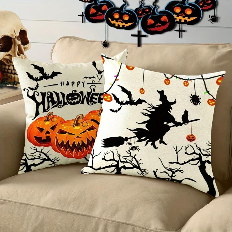 2pcs Halloween Square Cushion Cover 18''x18'' Zipper Pillow Cover Home Decor