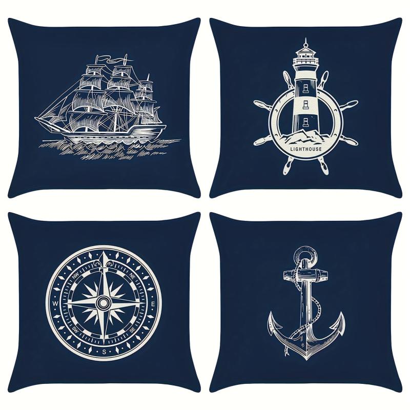 Navigation Adventure Element Pattern Printed Throw Pillow Covers