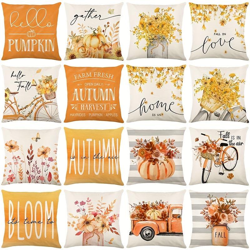 Autumn Pumpkin Linen Blend Throw Pillow Case for Living Room Bedroom Couch Sofa