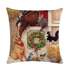 Christmas Cat Horse Dog Pillow Cases 4pcs