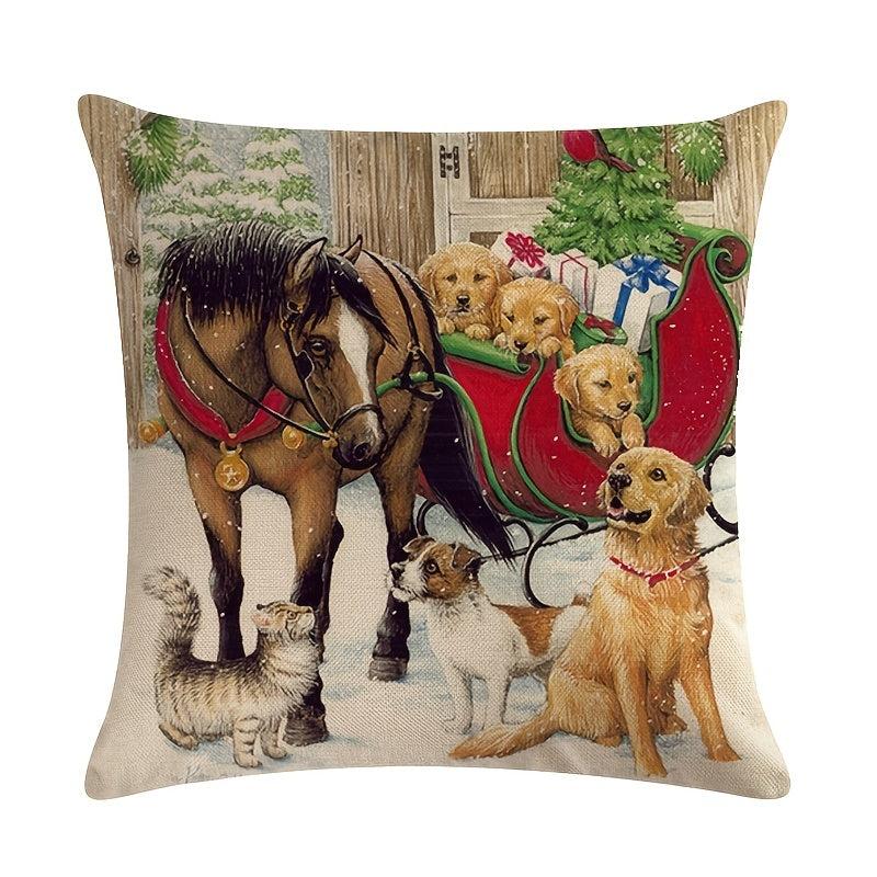 Christmas Cat Horse Dog Pillow Cases 4pcs