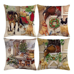 Christmas Cat Horse Dog Pillow Cases 4pcs